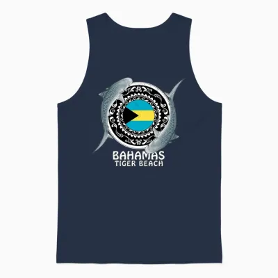 Tiger Beach Bahamas Flag Tiger Shark Bull Shark Unisex Tank Top - Navy