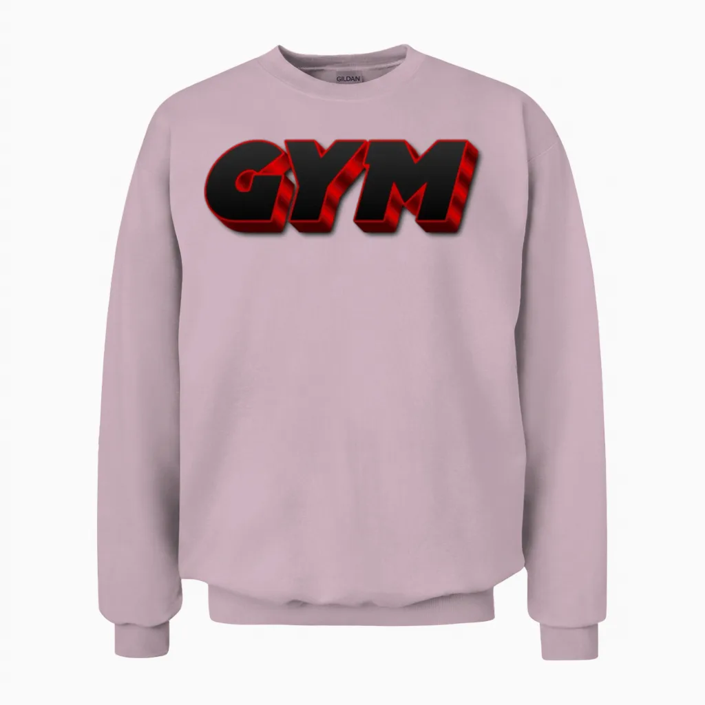 Bold Gym Text in Red and Black Unisex Sweatshirt in Light Pink