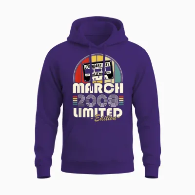 Vintage Birthday 18 Years Born in March 2008 Boys Girls Unisex Hoodie - Purple
