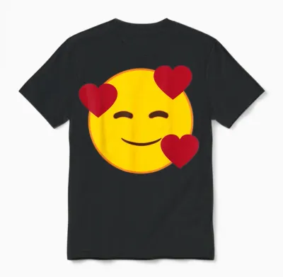 Emoji Official Floating Hearts Yellow Smile Face Unisex T-Shirt - Black