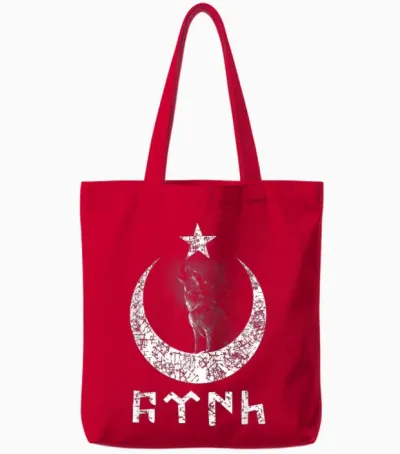Türk Göktürk Writing Hilal & Yildiz & Bozkurt Design T-Shirt, Black, S Tote Bags - Red