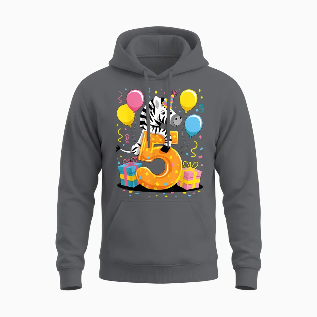 Zebra 5th Birthday Boy Girl 5 Years Fifth Five Zebra Unisex Hoodie in Charcoal