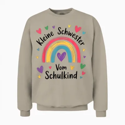 Kleine Schwester Vom Schulkind Regenbogen Geschwister Kinder Unisex Sweatshirt - Sand
