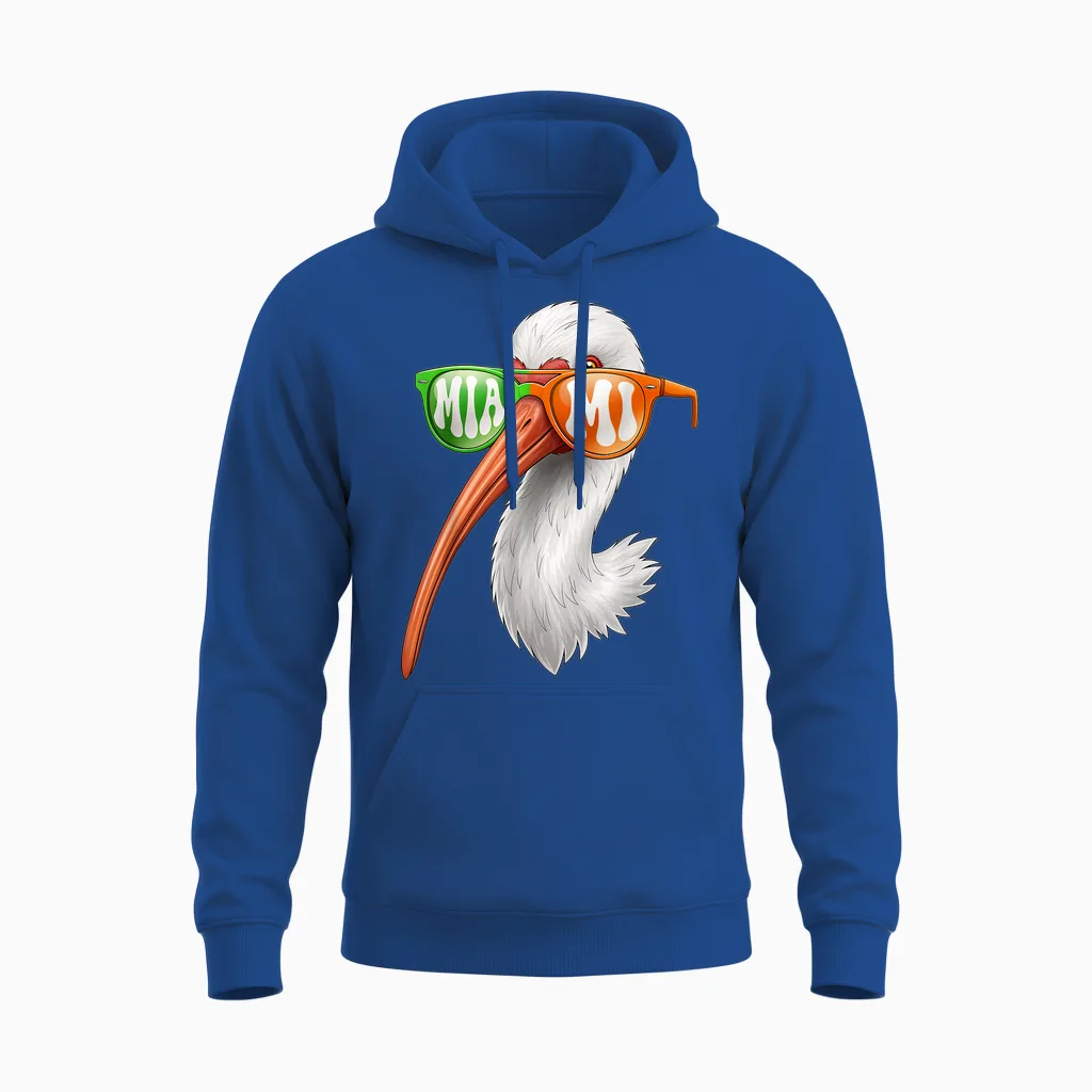 Vintage American White Ibis with Sunglasses for Men Women Unisex Hoodie in Royal