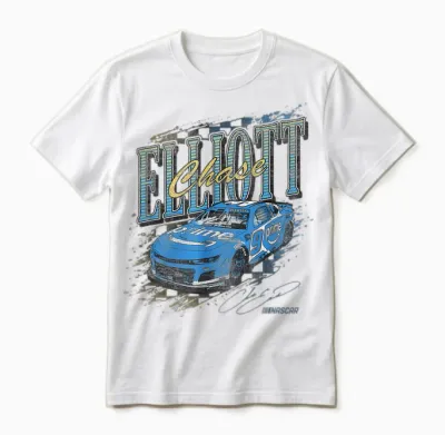 Hendrick's Motorsports Nascar Chase Elliott Retro Poster T-Shirt, Black, S Unisex T-Shirt - White