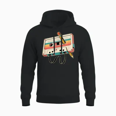 Retro Kassette Bleistift 80er 90er Musikliebhaber Vintage Unisex Hoodie - Black