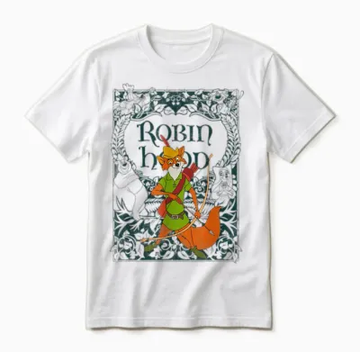 Disney Robin Hood Retro Vintage Distressed T-Shirt, Gray Unisex T-Shirt - White