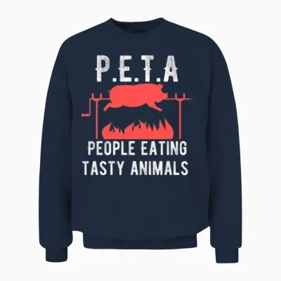 Funny P E T a People Eating Tasty Animals Design Unisex Sweatshirt - Navy