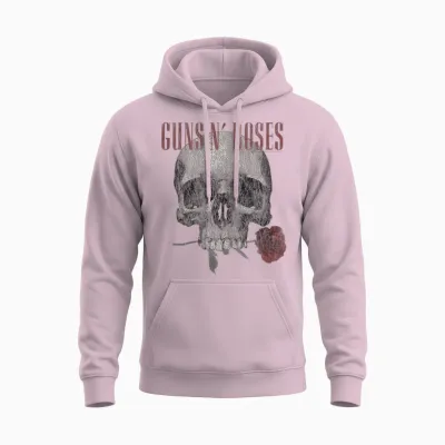 Guns 'n' Roses Hard Rock Band Flower Skull by Rock Off Unisex Hoodie - Light Pink