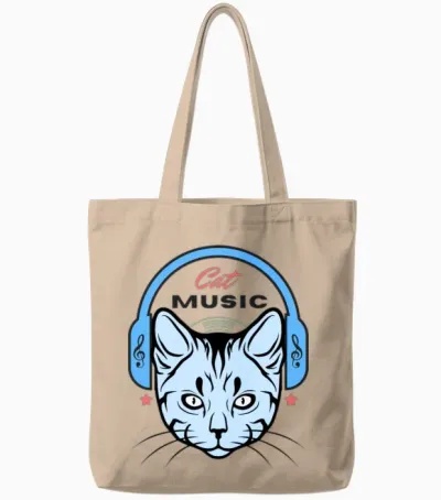 Cat Music Tote Bags - Natural