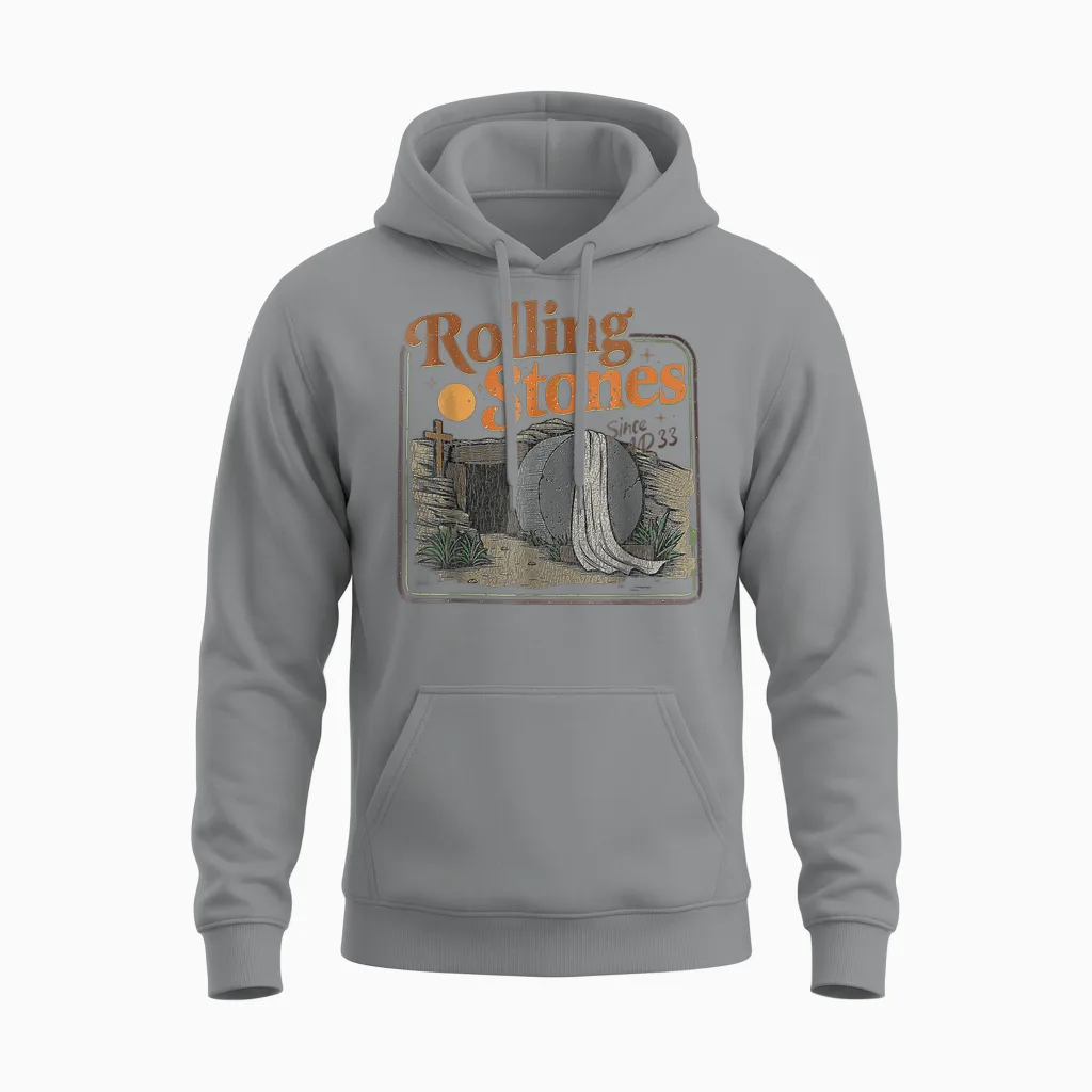 The Stone Was Rolled Away He Is Alive Retro Christian Easter Unisex Hoodie in Sport Grey