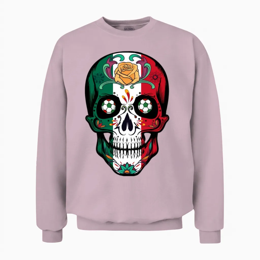 Soccer Skull Mexico Fan Unisex Sweatshirt in Light Pink
