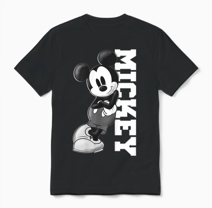 Disney Mickey and Friends Mickey Mouse Lean T-Shirt Small Unisex T-Shirt - Black