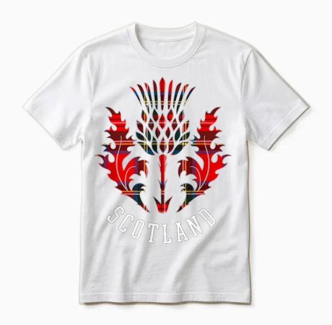 Scottish Scottish Thistle Scottish Emblem of Scotland T-Shirt, Black Unisex T-Shirt in White
