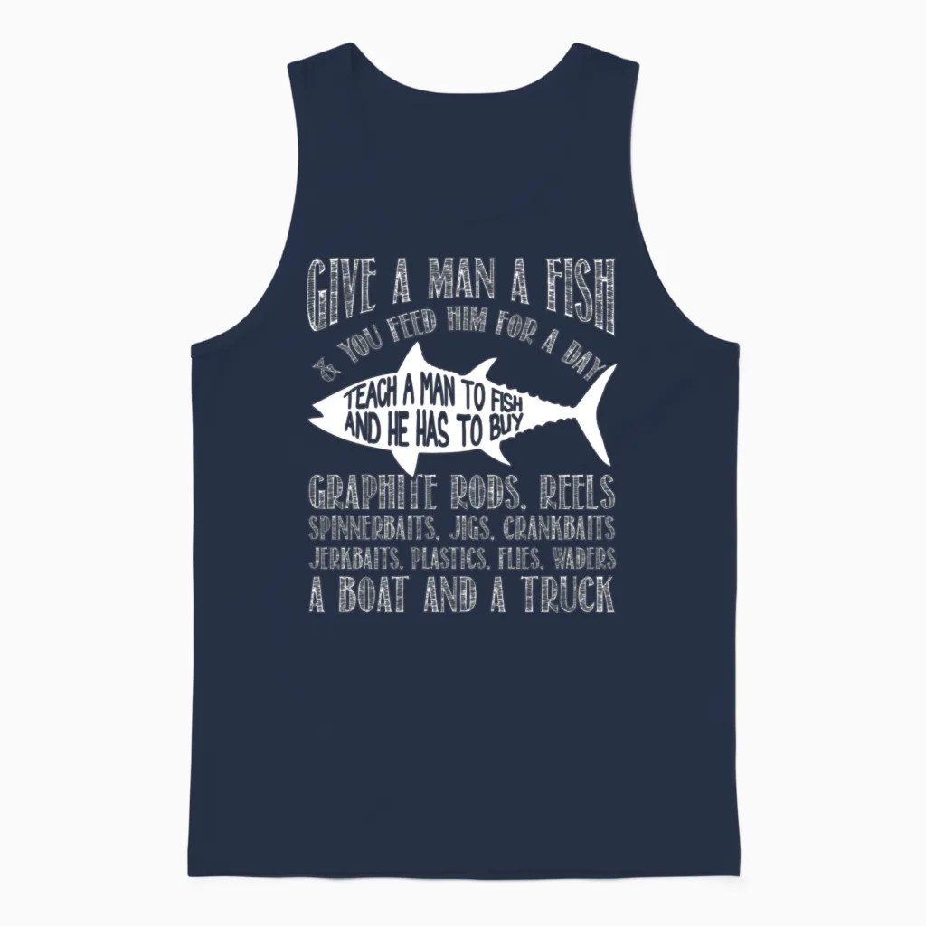 Fishing - Teach a Man to Fish Awesome Unisex Tank Top in Navy