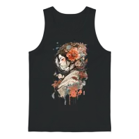 Aesthetic Japanese Art Geisha with Rose Unisex Tank Top - Black – 1