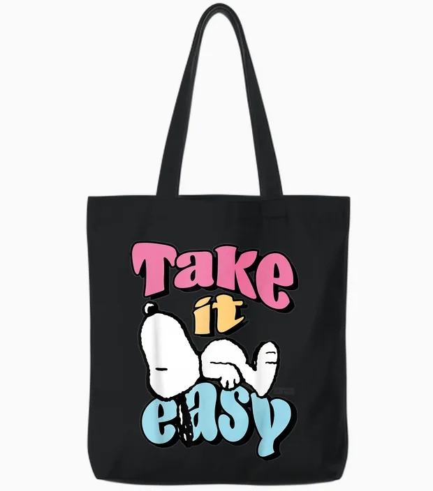 Peanuts - Snoopy Take It Easy T-Shirt, Black, S Tote Bags in Black