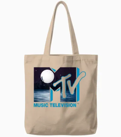Mademark X Mtv - the Official Original Mtv Logo with Full Moon Above the City Tote Bags - Natural
