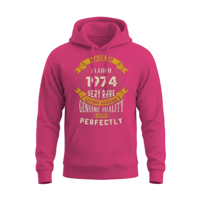 March 1974 Vintage Birthday Present Unisex Hoodie - Heliconia
