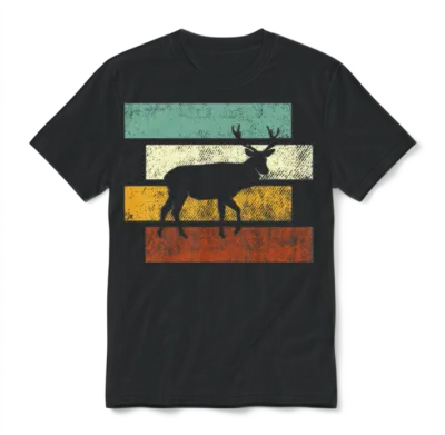 Deer Retro Unisex T-Shirt - Black