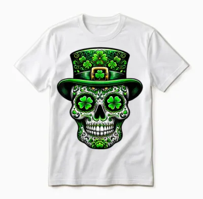 Ireland Sugar Skull Clover Irish St Patricks Day Costume T-Shirt, Black Unisex T-Shirt - White