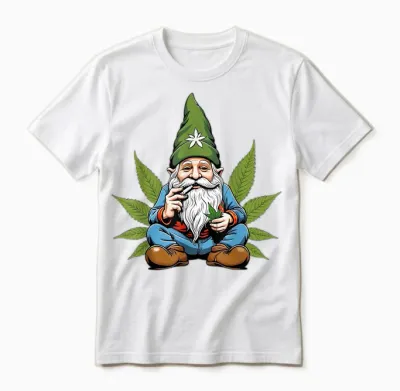 Hippie Gnome Smoking Weed Pot Leaf 420 Marijuana Cannabis Unisex T-Shirt - White