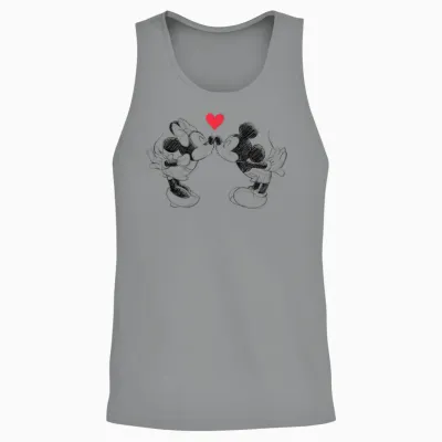 Disney Mickey Mouse and Minnie Sketch Kiss Valentine's Day T-Shirt, White Unisex Tank Top - Sport Grey