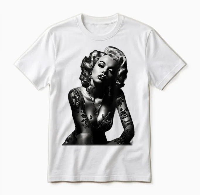 Tattoo Cigarette Sexy Girl T-Shirt, Black, S Unisex T-Shirt in White