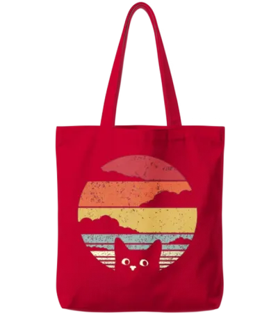 Retro Cat Tote Bags - Red