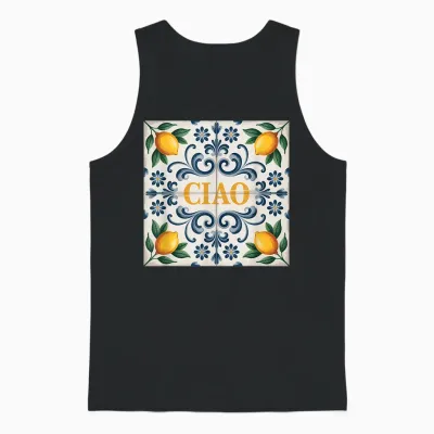 Ciao Lemon Italian Tile Mediterranean Lemons Unisex Tank Top - Black