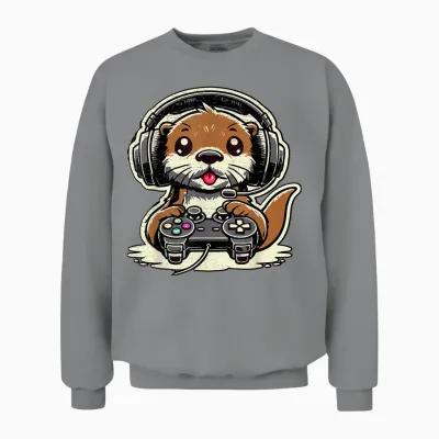 Funny Sea Otter Amateur Sea Otter Video Game T-Shirt, Black, S Unisex Sweatshirt - Sport Grey