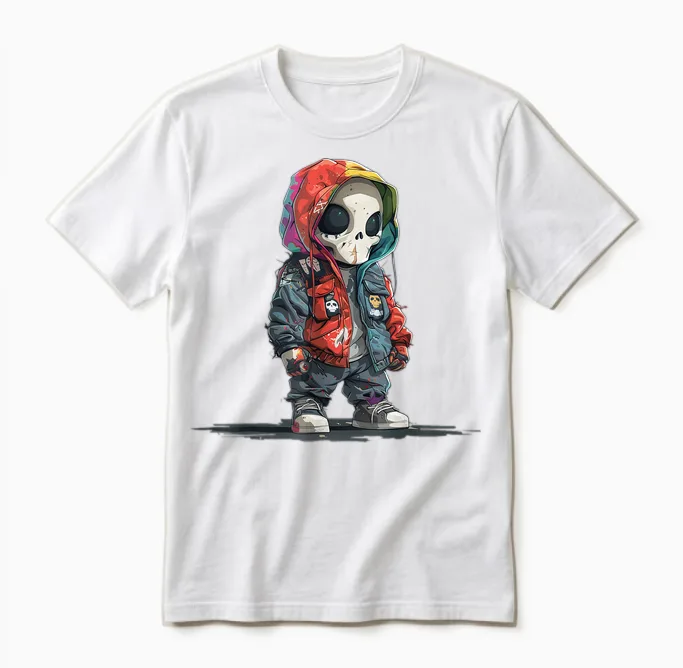 Hiphop Crâne Esprit Créature Style Cyberpunk Coloré Punk Unisex T-Shirt in White