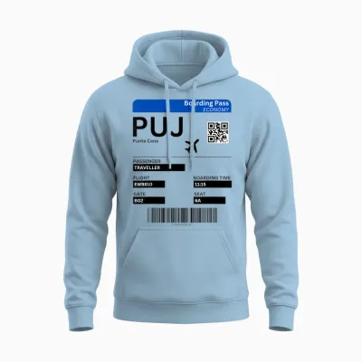 Boarding Pass Punta Cana Dominican Republic T-Shirt, Grey, S Unisex Hoodie - Light Blue