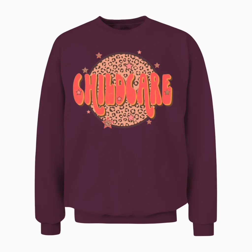 Retro Groovy Leopard Childcare Unisex Sweatshirt - Maroon