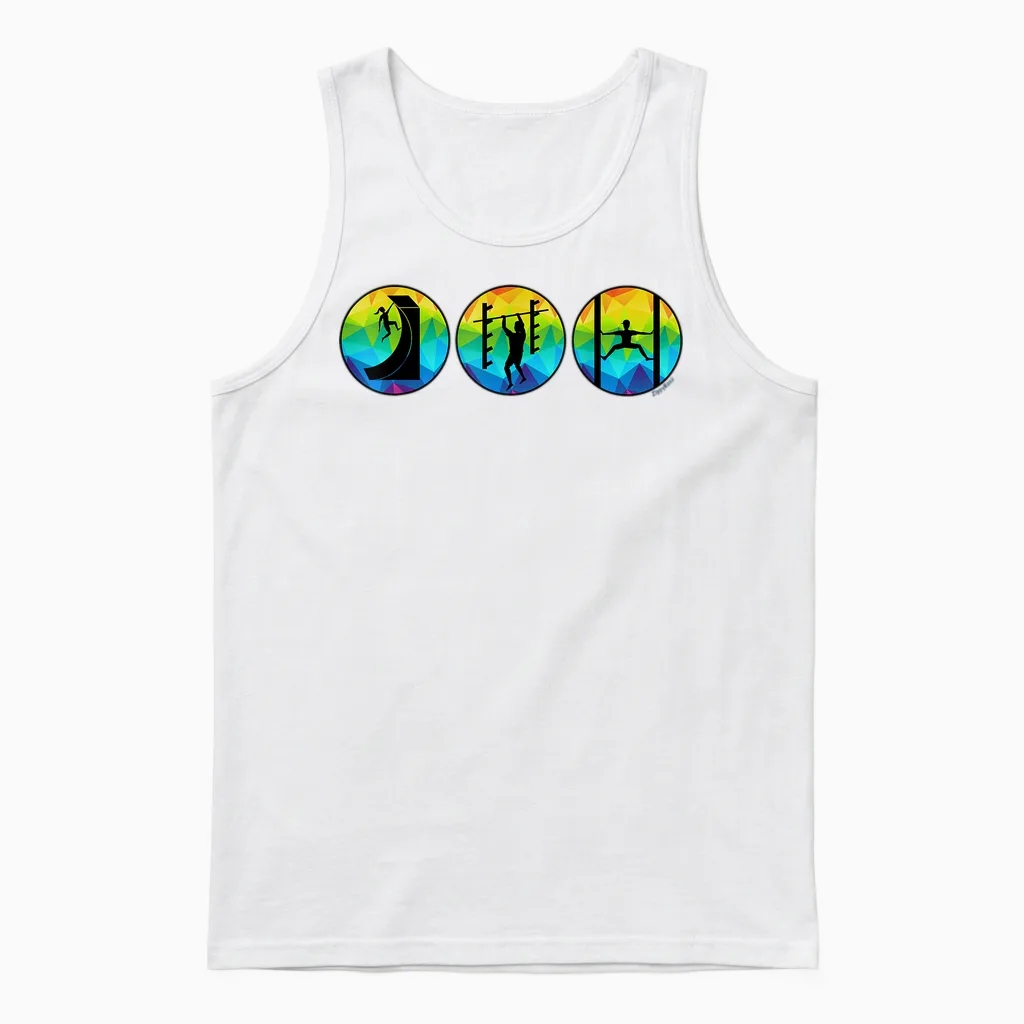 Ninja Warrior Hindernislauf Lachsleiter Verzogene Wand Unisex Tank Top in White