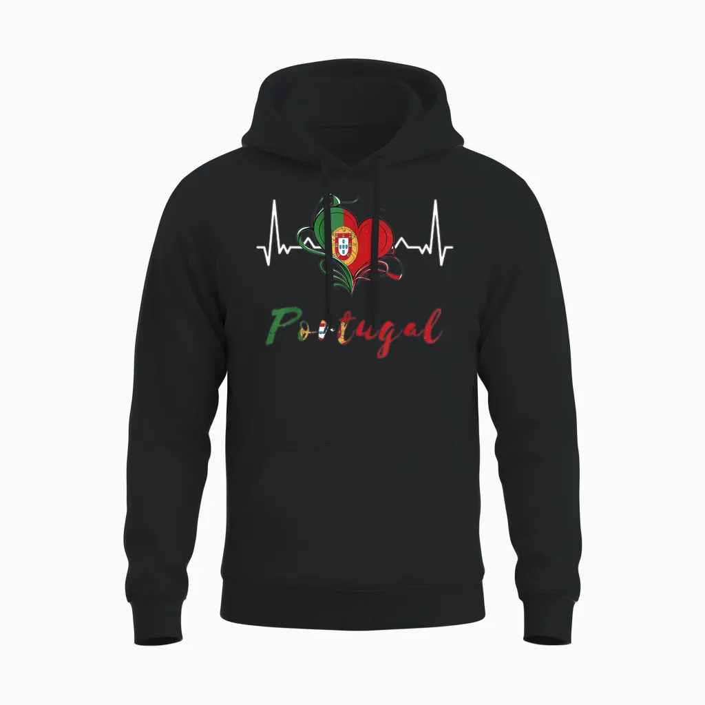 Portugal Flagge Herzschlag Ekg Pulse Portugiesische Wurzeln Herz Unisex Hoodie in Black