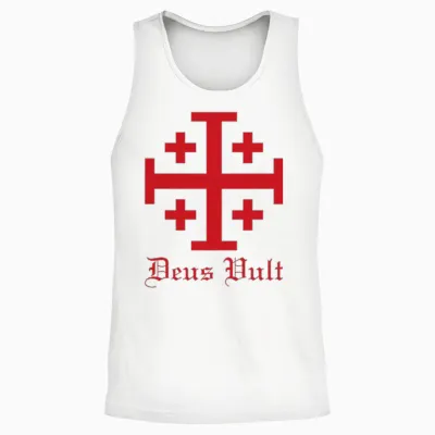 Deus Vult Jerusalem Cross Order of the Holy Sepulchre Knight Unisex Tank Top - White