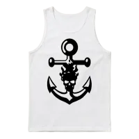Anchor Skull Halloween Unisex Tank Top - White – 1