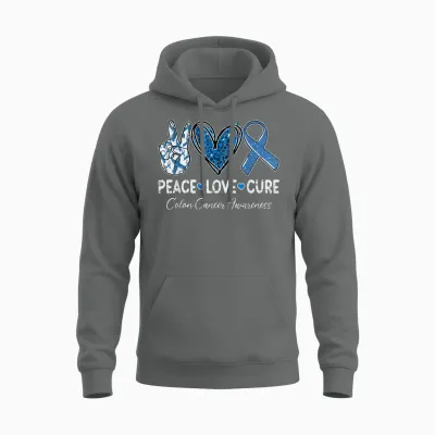 Peace Love Cure Colorectal Colon Cancer Awareness Support Unisex Hoodie - Graphite Heather