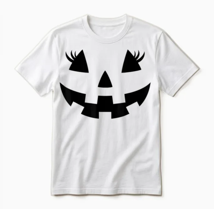 Jack O Lantern Face Pumpkin Eyelashes Hallowen Costume Funny Unisex T-Shirt in White