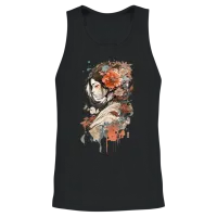Aesthetic Japanese Art Geisha with Rose Unisex Tank Top - Black – 2
