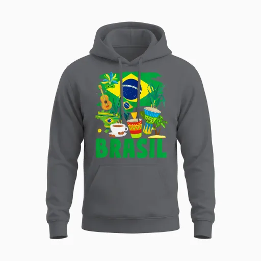 Brazil Flag for Kids - Brazil and Brazil Flag T-Shirt, Yellow, S Unisex Hoodie in Charcoal