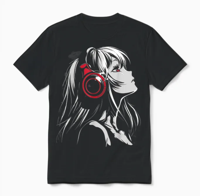 Anime Manga Pattern Helmet Illustration Anime T-Shirt, Black, S Unisex T-Shirt in Black