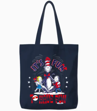 Dr. Seuss Cat in the Hat Fun to Have Fun Officially Licensed Tote Bags - Navy