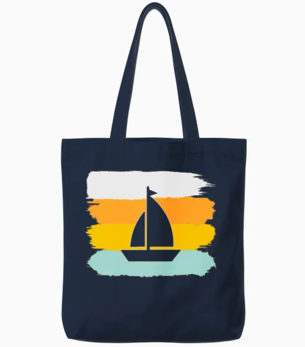 Sailing Retro Tote Bags in Navy
