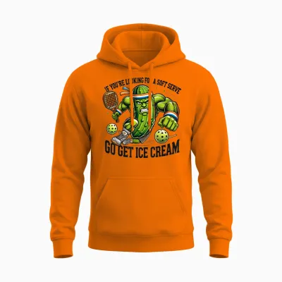 Funny Pickleball Lover Pun with a Pickle Playing Pickle Ball Unisex Hoodie - Safety Orange