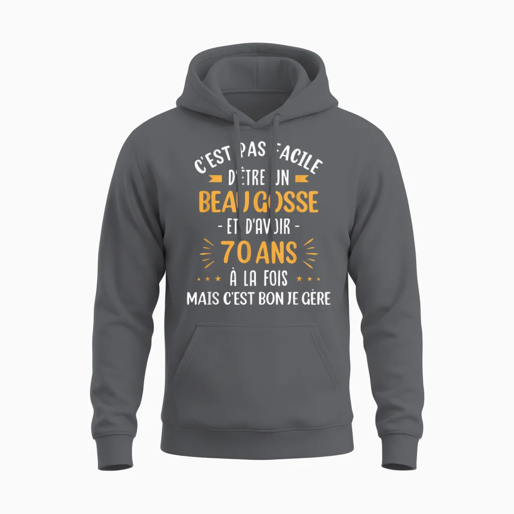 Funny Gift Idea Man 70 Years Birthday Party Beau Gosse Unisex Hoodie in Charcoal