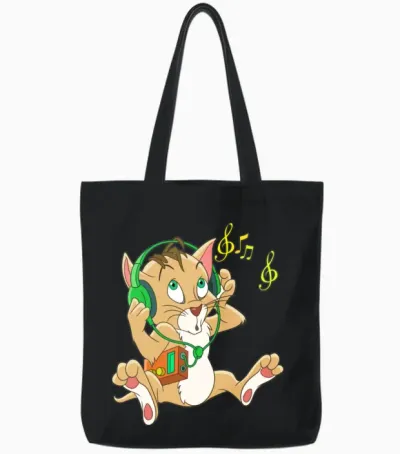 Funny Cat Desing Tote Bags - Black