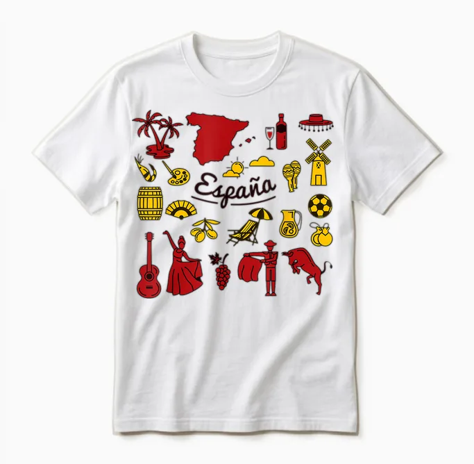 Viva España Icônes De La Culture Espagnole Design Rétro Vintage Unisex T-Shirt in White