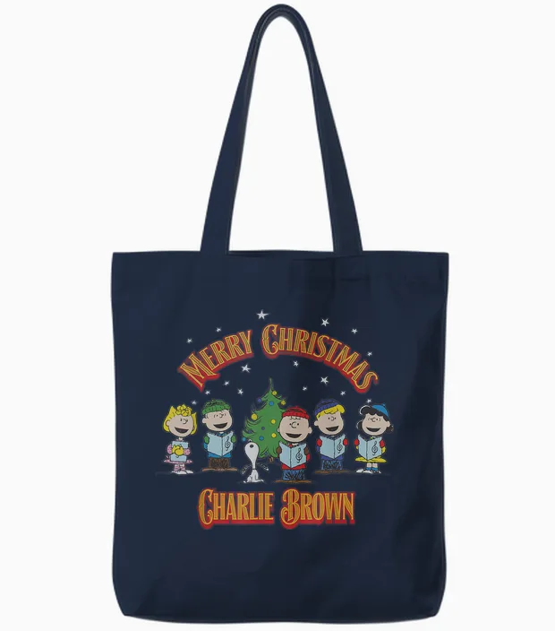 Peanuts Charlie Brown Merry Christmas Carol Tote Bags in Navy